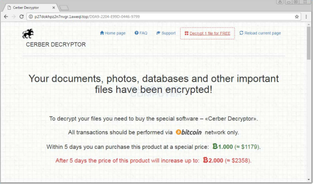 Die Lösegeldforderung der neuen Cerber Version, Bildquelle: bleepingcomputer