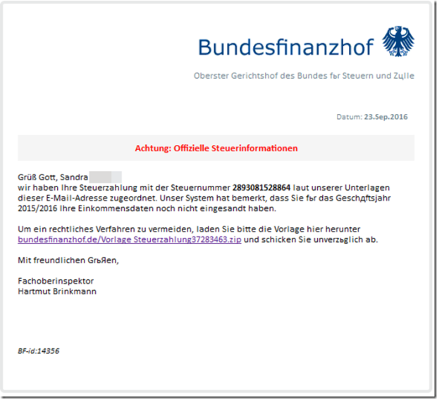 Fake-Mail  Steuerinformation, Bildquelle: mimikama.at