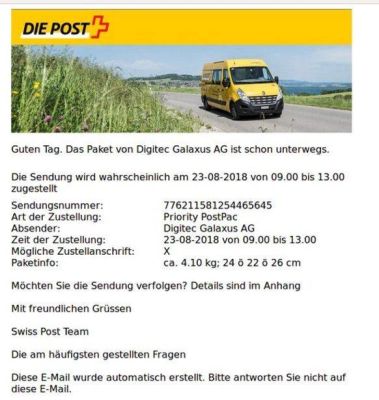 Die angebliche Mail der Schweizer Post, Bildquelle: aargauerzeitung.ch