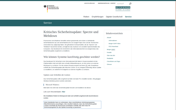Screenshot der gefälschten Webseite des BSI für Bürger mit angeblichem Softwaredownload, Quelle: Pressemitteilung des BSI