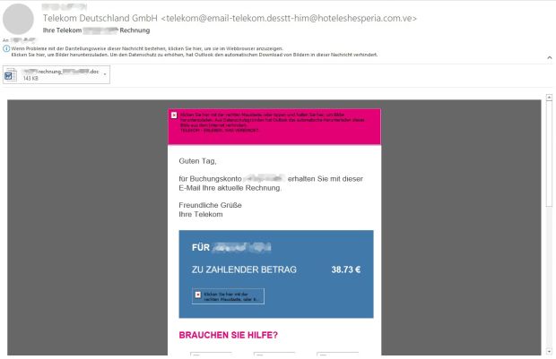 Rechnungsmails können sehr echt wirken. In diesem Fall verrät sie sich nur durch die reichlich fragwürdige Absenderadresse.Bildquelle:trojaner-info.de