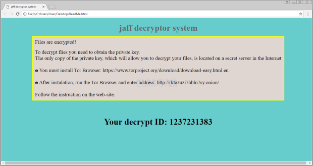 Jaff Ransom Note, Bildquelle: Bleepingcomputer