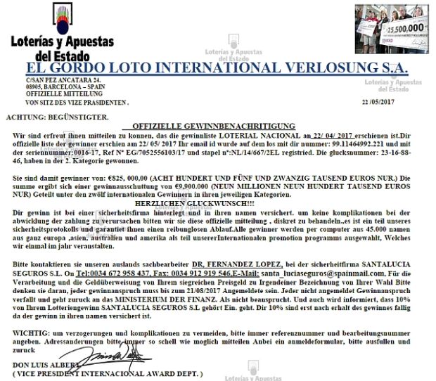 Die Gewinnbenachrichtigung, ein Fake, Bildquelle: watchlist-internet.at