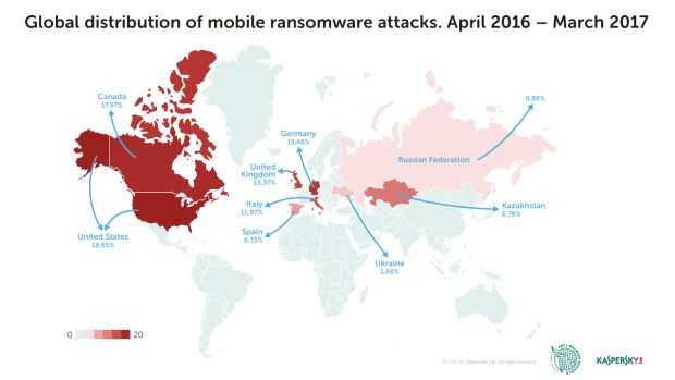 Globale Verteilung mobiler Ransomware-Attacken
