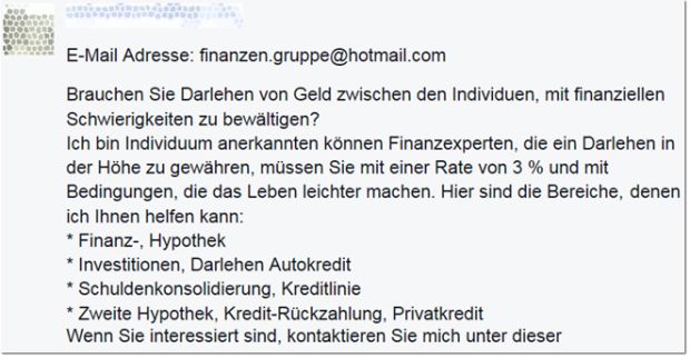 Betrügerische Kreditanbieter auf Facebook unterwegs