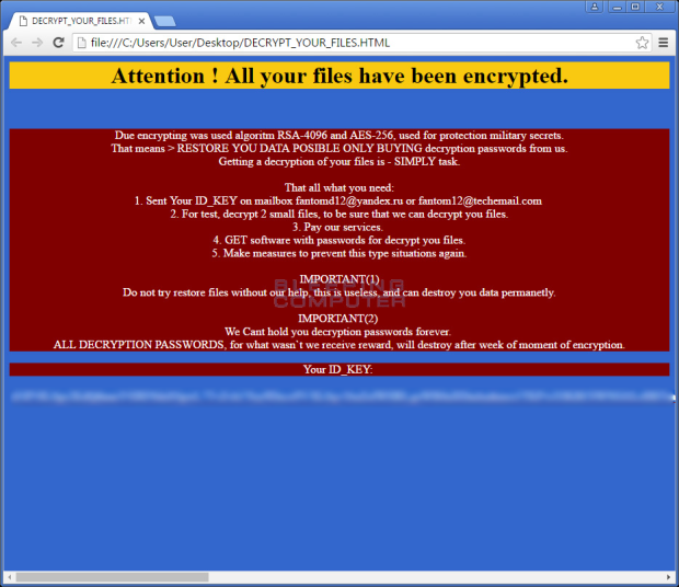 Die Nachricht der Angreifer, Quelle: bleepingcomputer