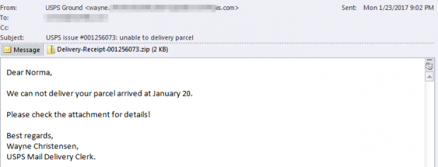 Spam-Mail, die bösartigen Anhang enthält, Bildquelle: Microsoft