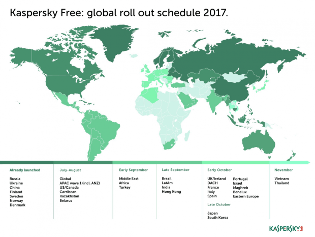 Kaspersky Free: global roll out schedule 2017, Bildquelle: Kaspersky Blog