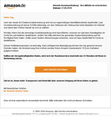 Achtung Phishing-Mails: Amazon Kunden betroffen