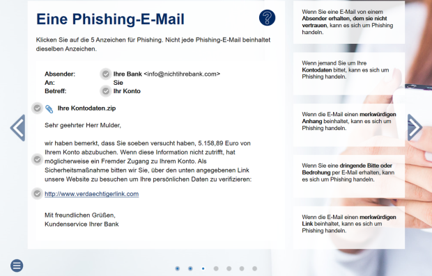 Beispiel einer Lernkontrolle einer G DATA Cyber Defence Awareness Trainings, Bildquelle: G DATA