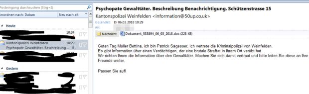 Persönlich adressierte Spam-Mail im Original, Bildquelle: watson.ch