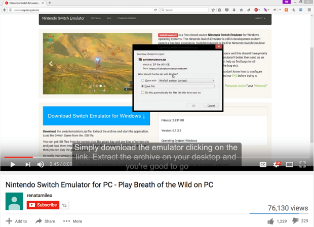 YouTube video claiming to show users how to download Nintendo Switch emulator, Bildquelle: Symantec