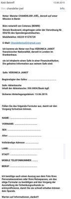 Notarantwort Vorschussbetrug, Bildquelle: spam-info.de