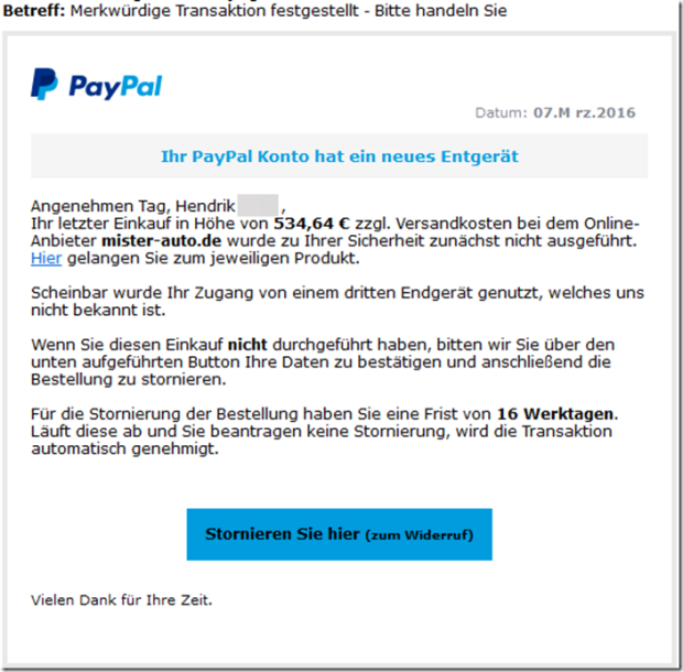 Text der Fake-Mail