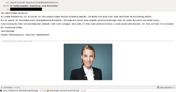 Fake-Bewerbungs-Mail,  Bildquelle: CERT-Bund per Twitter
