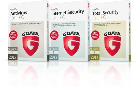 G DATA Antivirus 2017, Internet Security 2017 und Total Security 2017 sind Ende Oktober 2016 im Handel verfügbar, Bildquelle: G DATA