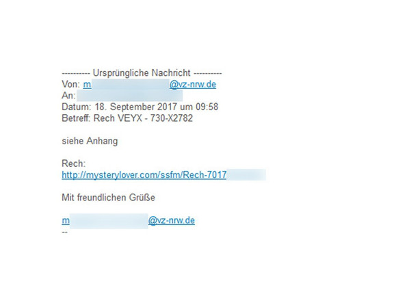 Die angebliche E-Mail von der Verbraucherzentrale NRW, Bildquelle: Verbraucherzentrale NRW