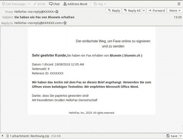 Die verseuchte Mail, vor der Melani und GovCert.ch warnen, Bildquelle onlinepc.ch