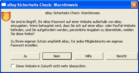 Warnhinweis der eBay Toolbar