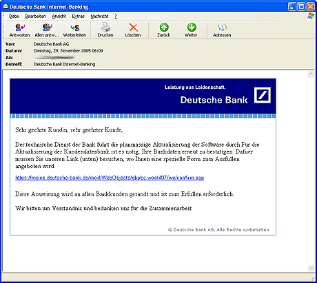 Phishing Mail Deutsche Bank