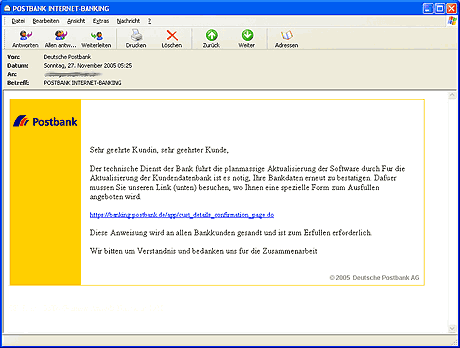 Postbank Phishing Mail