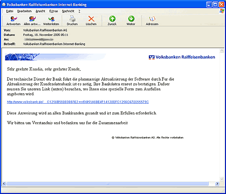 Volksbanken Raiffeisenbanken Phishing Mail