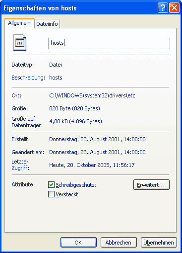 Schreibschutz auf hosts Datei setzen.